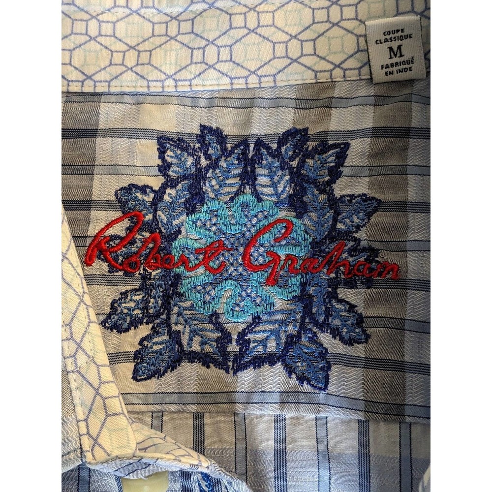 Robert Graham Long Sleeve Shirt M "Knowledge Wisdom Truth" Flip Cuff Blue Stripe - Picture 4 of 7